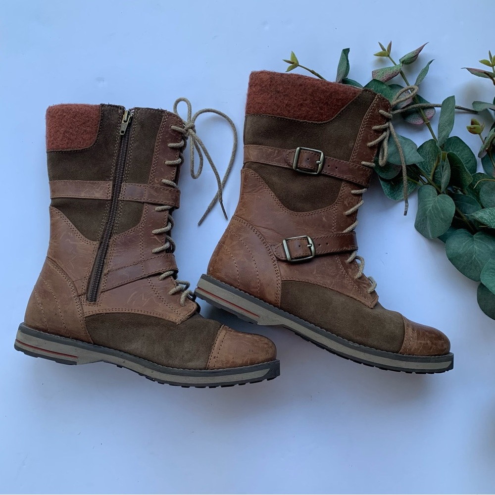 L.L. Bean Park Ridge Suede/Leather Moto/Combat Lace Up Boots